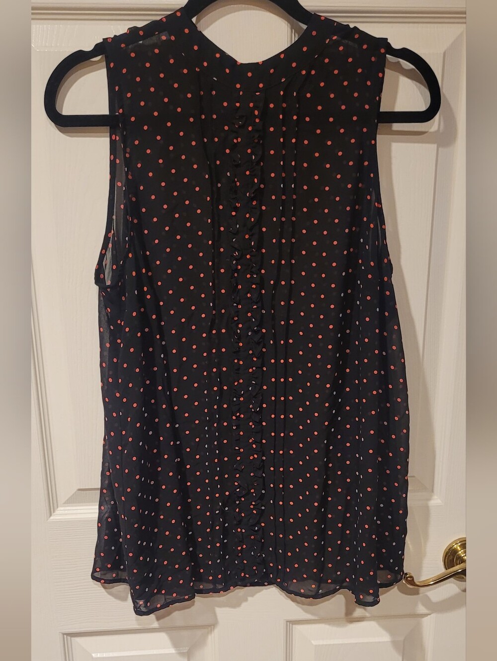 torrid Black Sleeveless Ruffle Front Polka Dot Top with Coral Dots